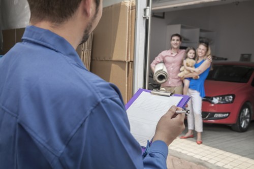 Professional house removalist team packing items for a company move
